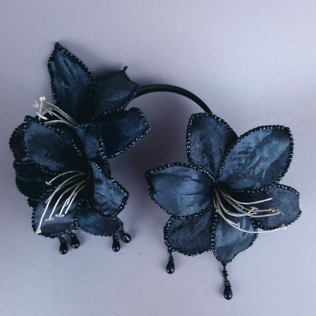"Zira" Black Flower Beading Headdress Fascinator
