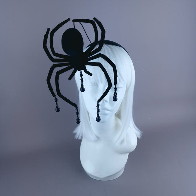 "Arachne" Black Velvet Spider Beading Headpiece8.5cm