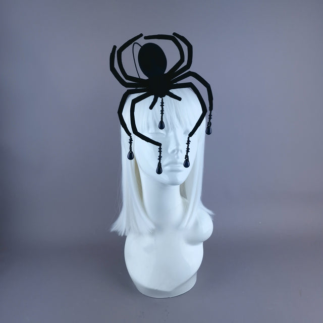 "Arachne" Black Velvet Spider Beading Headpiece8.5cm
