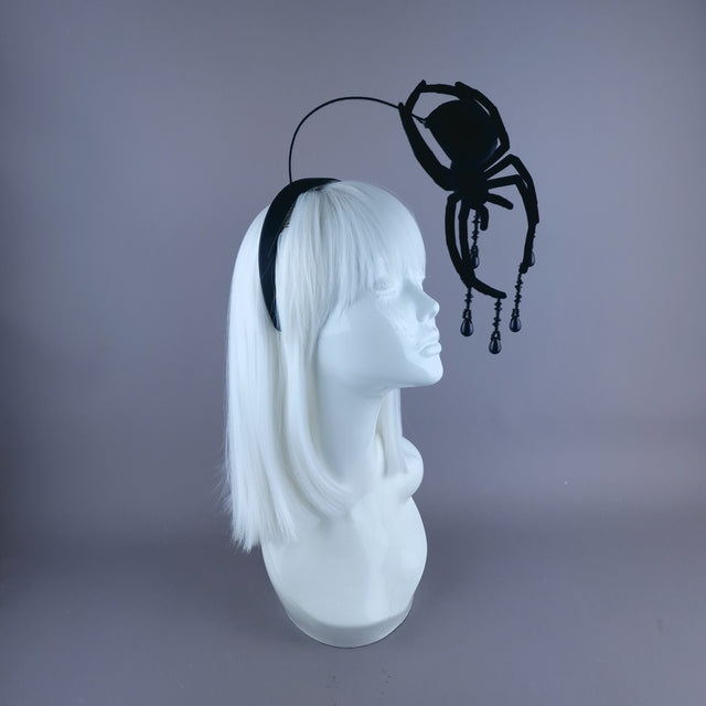 "Arachne" Black Velvet Spider Beading Headpiece8.5cm
