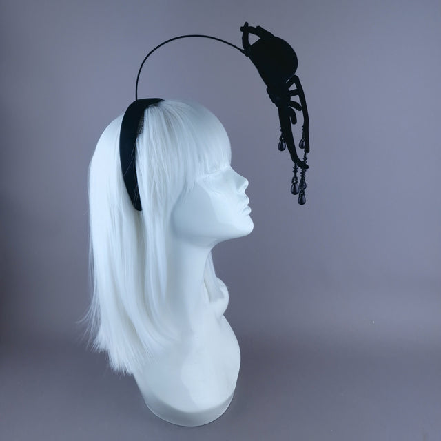 "Arachne" Black Velvet Spider Beading Headpiece8.5cm
