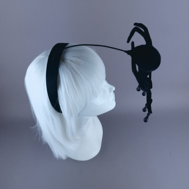 "Arachne" Black Velvet Spider Beading Headpiece8.5cm