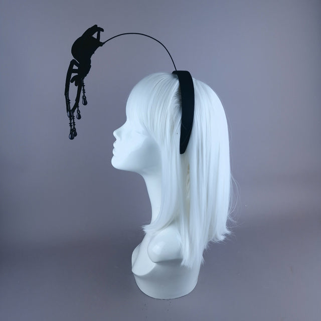 "Arachne" Black Velvet Spider Beading Headpiece8.5cm