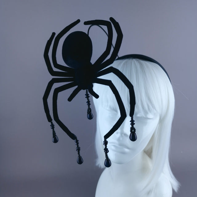"Arachne" Black Velvet Spider Beading Headpiece8.5cm