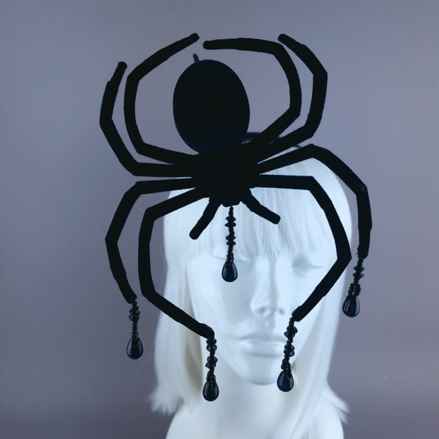 "Arachne" Black Velvet Spider Beading Headpiece8.5cm