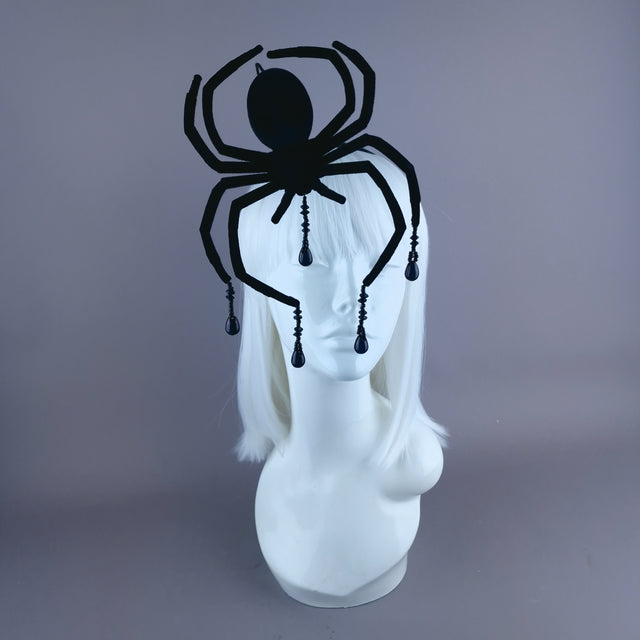 "Arachne" Black Velvet Spider Beading Headpiece8.5cm