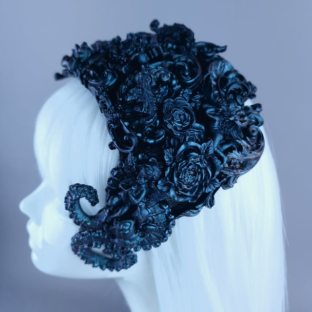 "Cocidius" Teal Filigree Angel Vintage Shaped Fascinator Hat