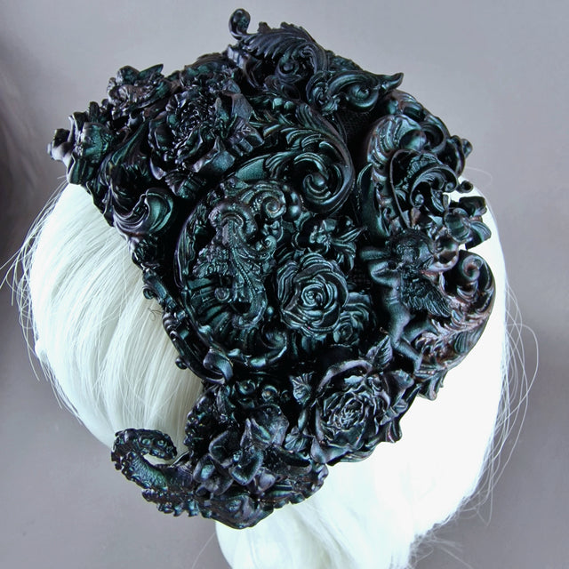 "Cocidius" Teal Filigree Angel Vintage Shaped Fascinator Hat