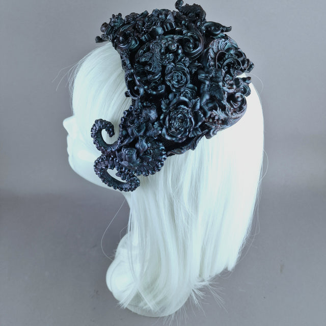 "Cocidius" Teal Filigree Angel Vintage Shaped Fascinator Hat