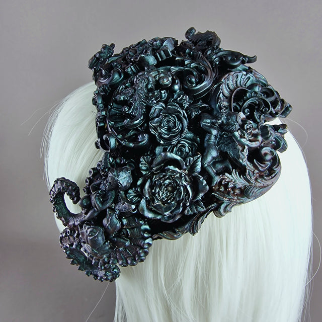 "Cocidius" Teal Filigree Angel Vintage Shaped Fascinator Hat