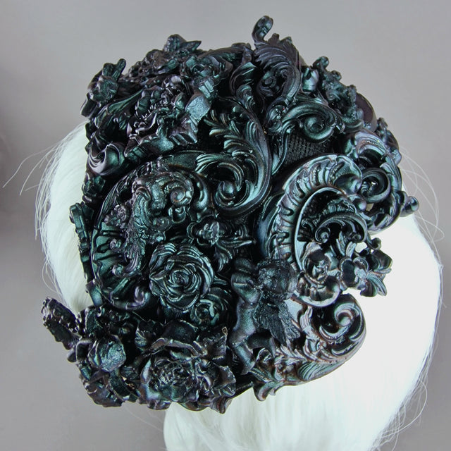 "Cocidius" Teal Filigree Angel Vintage Shaped Fascinator Hat