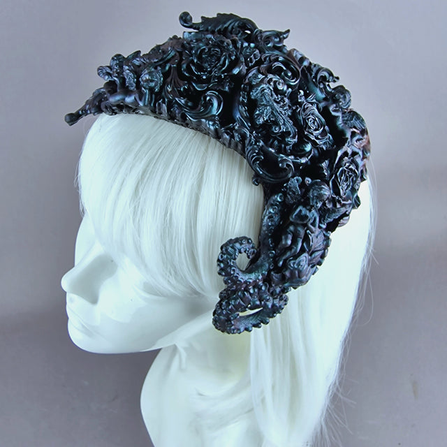 "Cocidius" Teal Filigree Angel Vintage Shaped Fascinator Hat