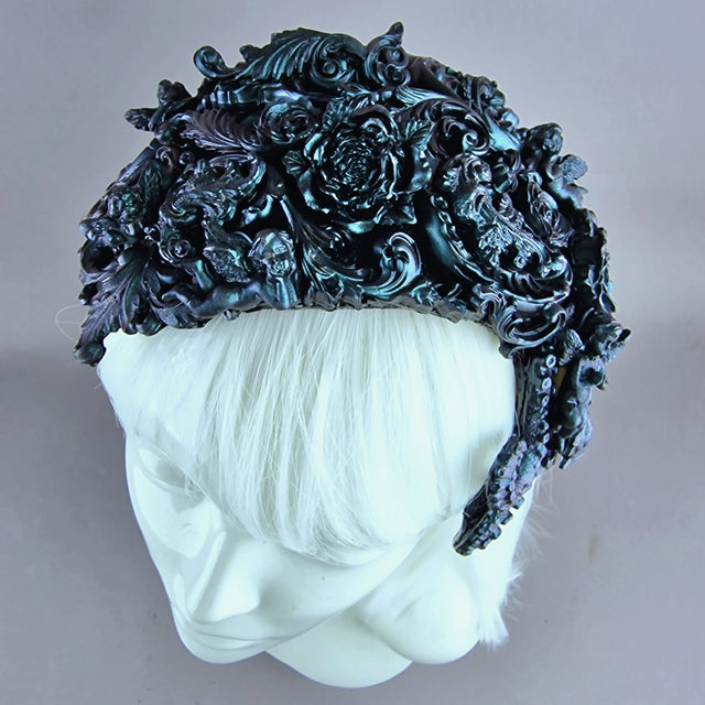 "Cocidius" Teal Filigree Angel Vintage Shaped Fascinator Hat
