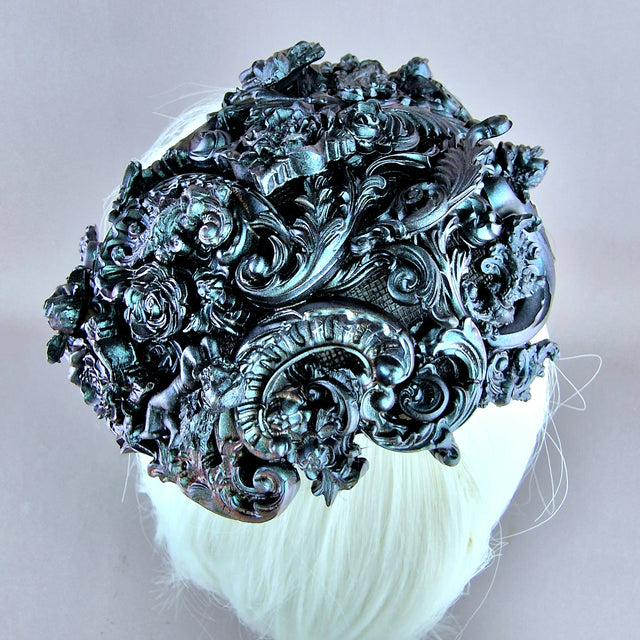 "Cocidius" Teal Filigree Angel Vintage Shaped Fascinator Hat