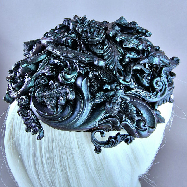 "Cocidius" Teal Filigree Angel Vintage Shaped Fascinator Hat