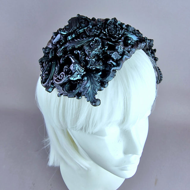 "Cocidius" Teal Filigree Angel Vintage Shaped Fascinator Hat