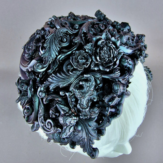 "Cocidius" Teal Filigree Angel Vintage Shaped Fascinator Hat