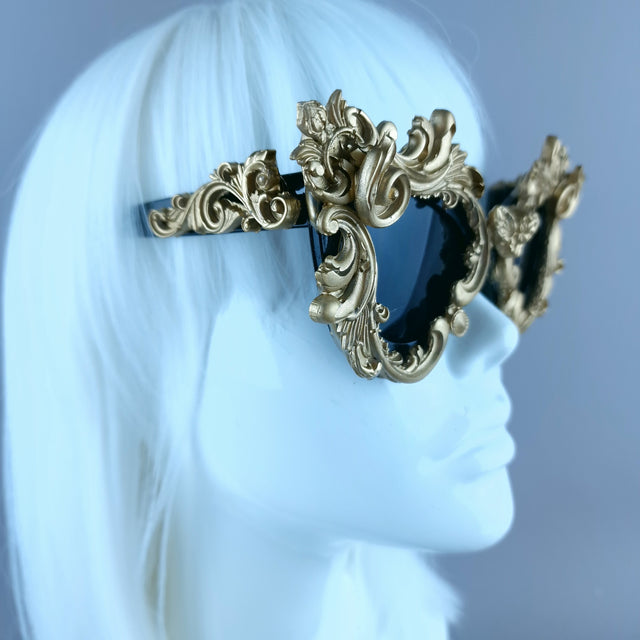 "Anaka" Gold Filigree Ornate Catseye Sunglasses