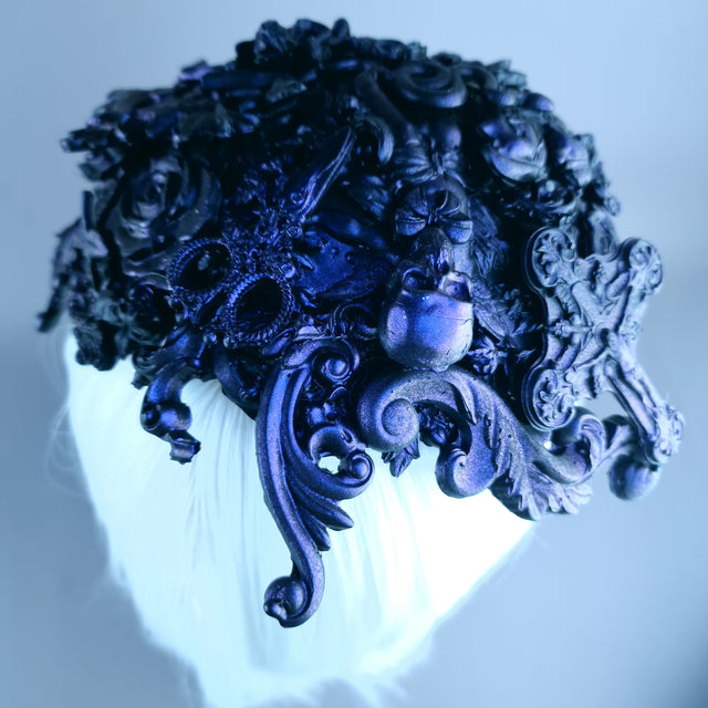 "Altalune" Purple Filigree Angel Vintage Shaped Fascinator Hat