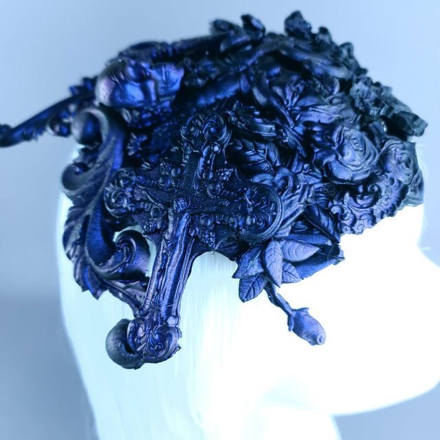 "Altalune" Purple Filigree Angel Vintage Shaped Fascinator Hat