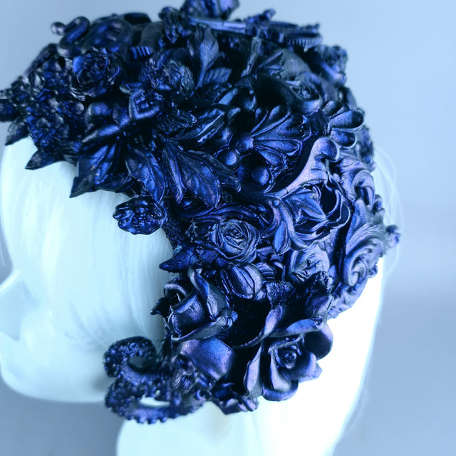 "Altalune" Purple Filigree Angel Vintage Shaped Fascinator Hat