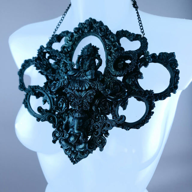 "Diaĵo" Black Teal Filigree Ganesh Frame Neckpiece