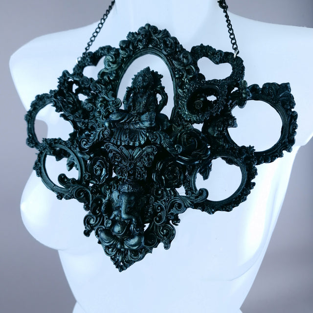 "Diaĵo" Black Teal Filigree Ganesh Frame Neckpiece