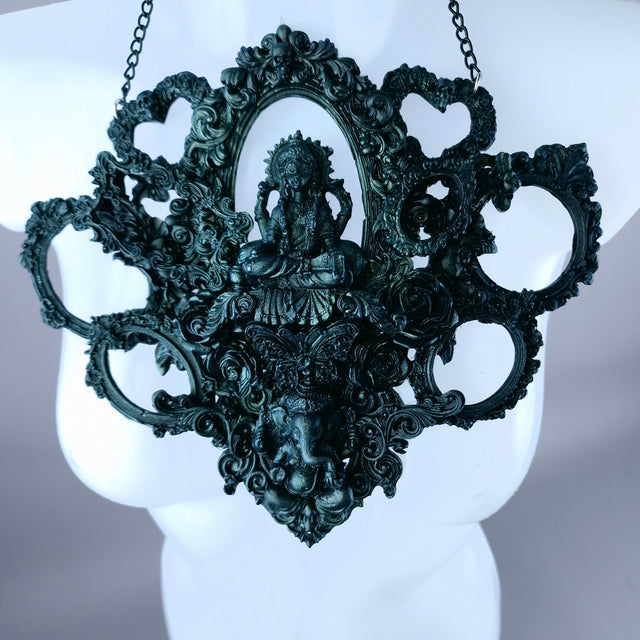"Diaĵo" Black Teal Filigree Ganesh Frame Neckpiece