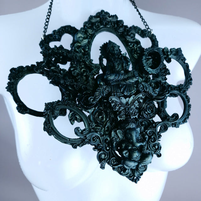 "Diaĵo" Black Teal Filigree Ganesh Frame Neckpiece