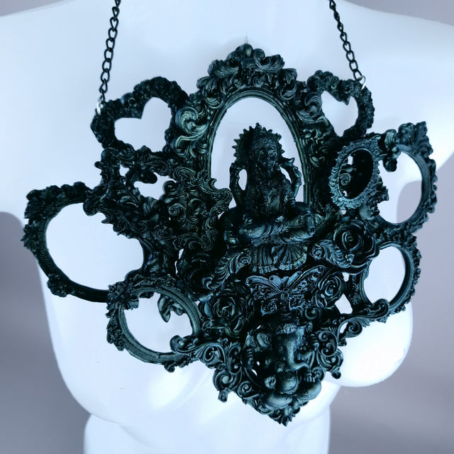 "Diaĵo" Black Teal Filigree Ganesh Frame Neckpiece