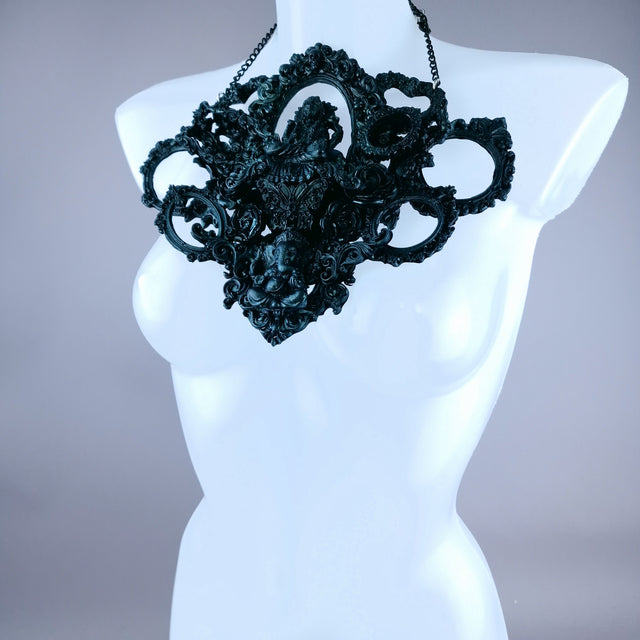 "Diaĵo" Black Teal Filigree Ganesh Frame Neckpiece