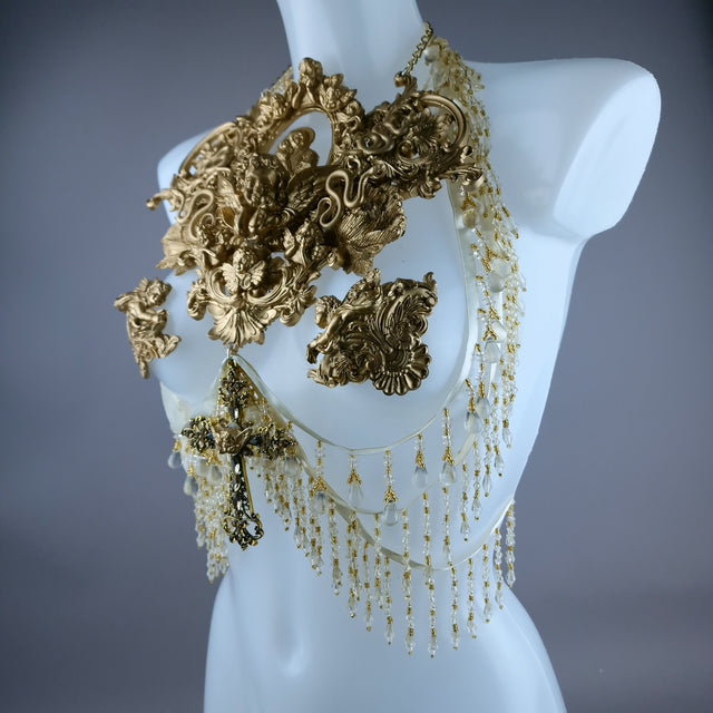 "Caelesti" Gold Filigree Nipple Pasties & Beading Body Jewellery