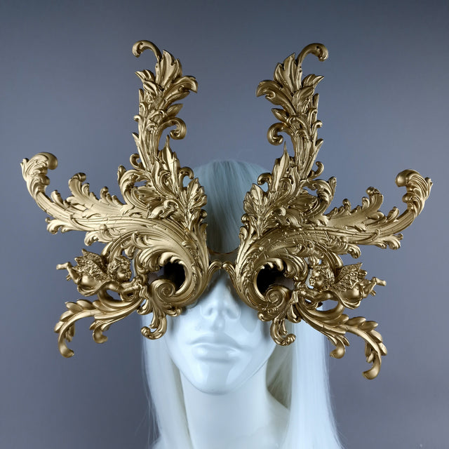 "Vila" Enormous OTT Gold Filigree Sunglasses Mask