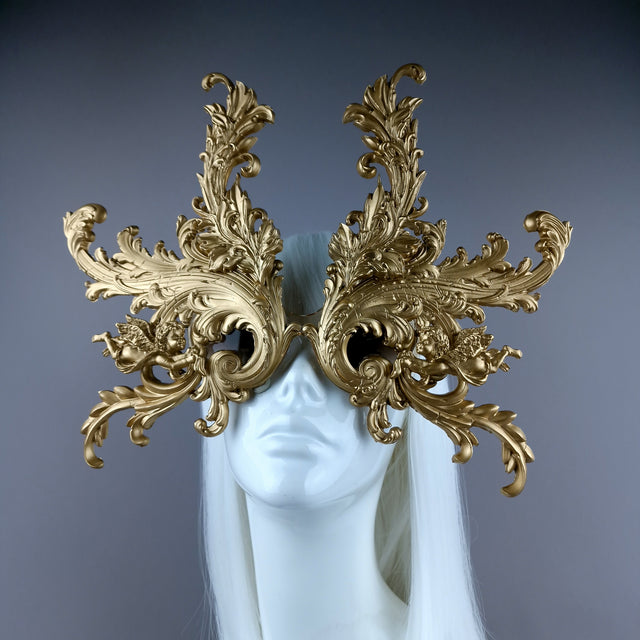 "Vila" Enormous OTT Gold Filigree Sunglasses Mask