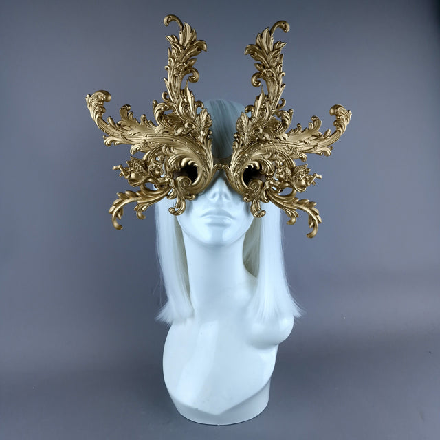"Vila" Enormous OTT Gold Filigree Sunglasses Mask