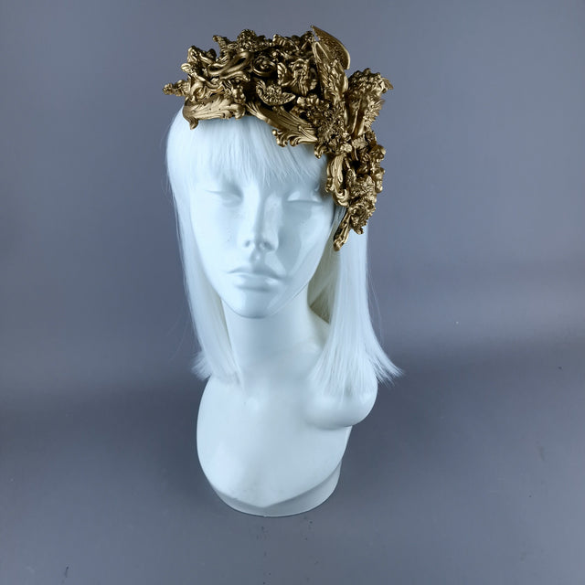 "Esmeray" Gold Filigree Angel Vintage Shaped Fascinator Hat