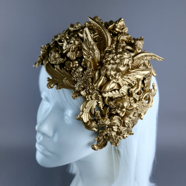 "Esmeray" Gold Filigree Angel Vintage Shaped Fascinator Hat