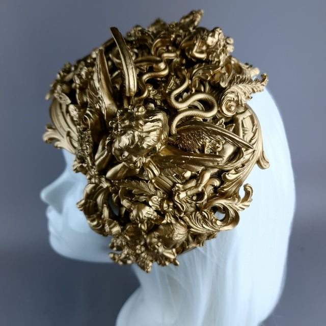 "Esmeray" Gold Filigree Angel Vintage Shaped Fascinator Hat