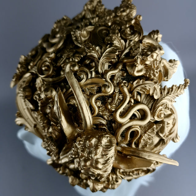 "Esmeray" Gold Filigree Angel Vintage Shaped Fascinator Hat