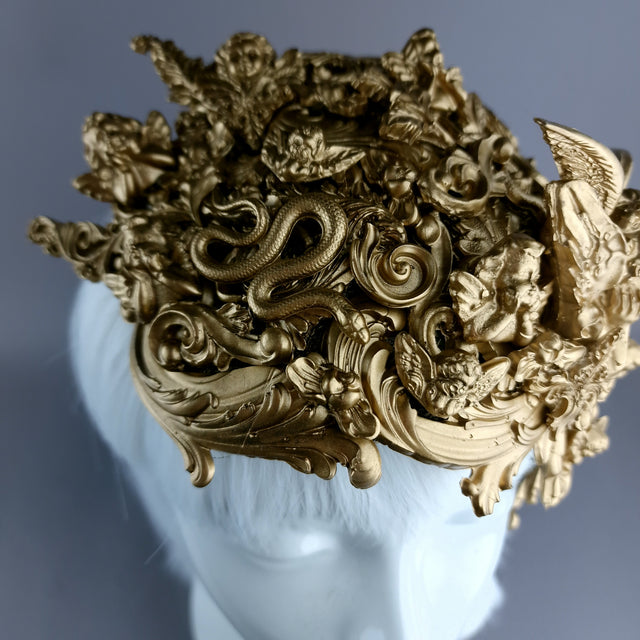 "Esmeray" Gold Filigree Angel Vintage Shaped Fascinator Hat