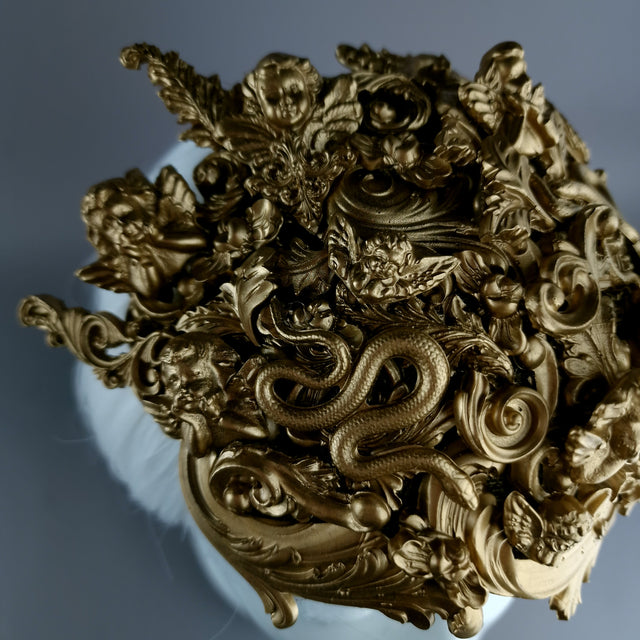 "Esmeray" Gold Filigree Angel Vintage Shaped Fascinator Hat