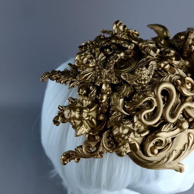 "Esmeray" Gold Filigree Angel Vintage Shaped Fascinator Hat