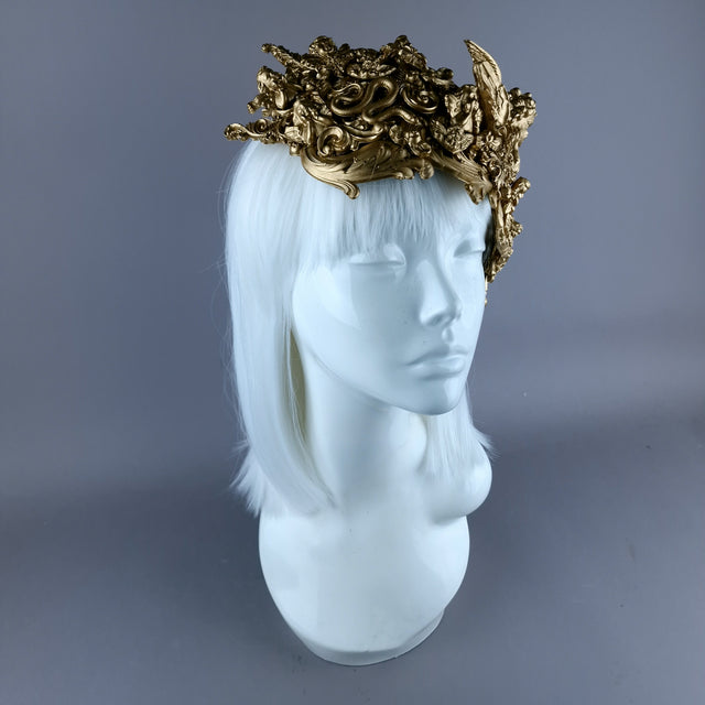 "Esmeray" Gold Filigree Angel Vintage Shaped Fascinator Hat