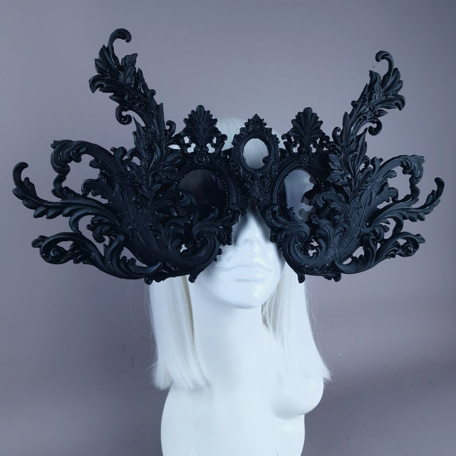 "Monstera" Enormous OTT Black Filigree Sunglasses Mask