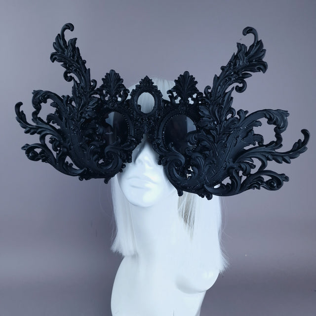 "Monstera" Enormous OTT Black Filigree Sunglasses Mask