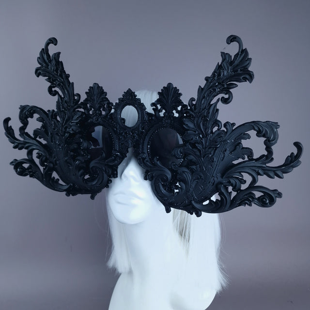 "Monstera" Enormous OTT Black Filigree Sunglasses Mask