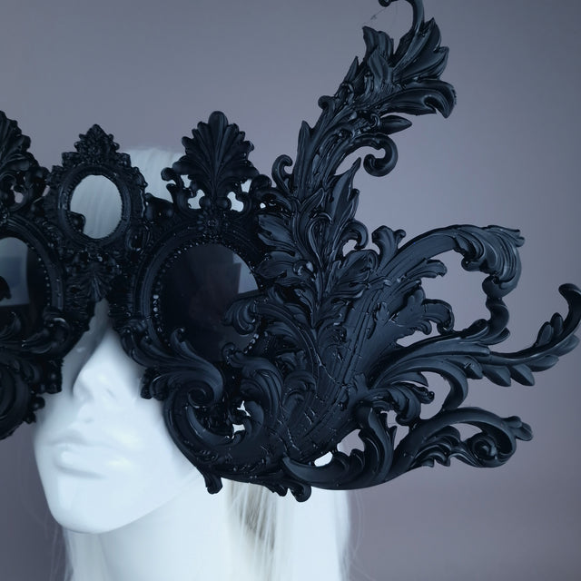 "Monstera" Enormous OTT Black Filigree Sunglasses Mask