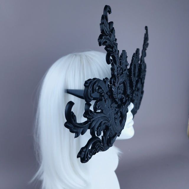 "Monstera" Enormous OTT Black Filigree Sunglasses Mask