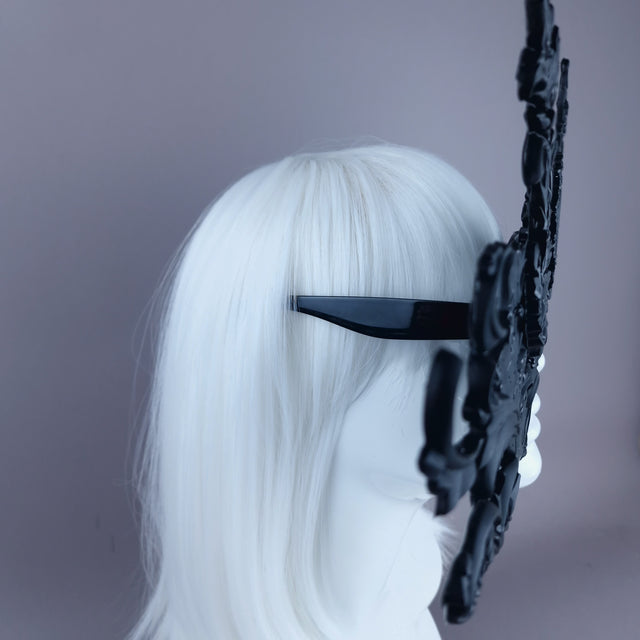 "Monstera" Enormous OTT Black Filigree Sunglasses Mask