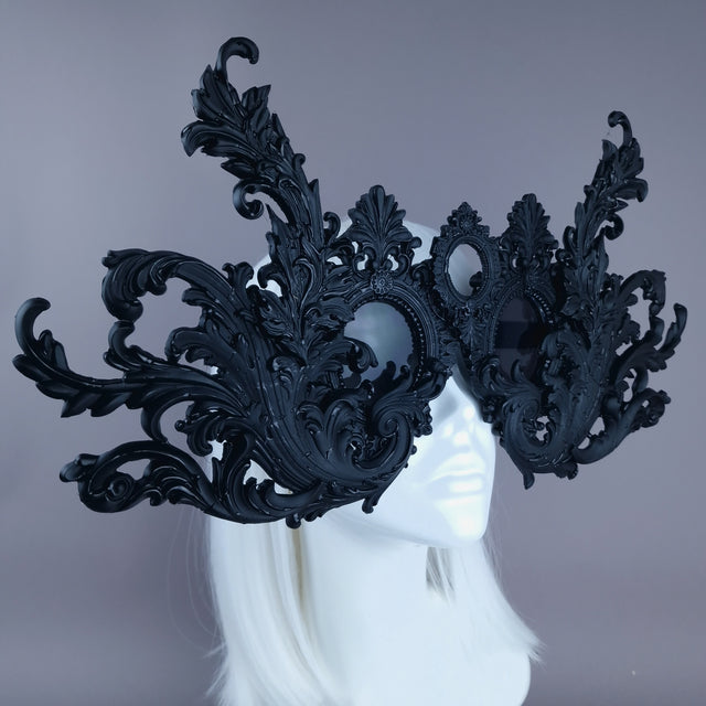 "Monstera" Enormous OTT Black Filigree Sunglasses Mask